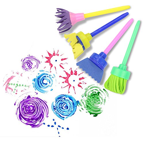 Kids Early Learning Sponge Painting Brushes Kit, 42 Pieces Sponge Drawing Shapes Painting Craft Sponge for Toddlers Assorted Pattern, including Waterproof Children Painting Aprons - Thumbnail 2