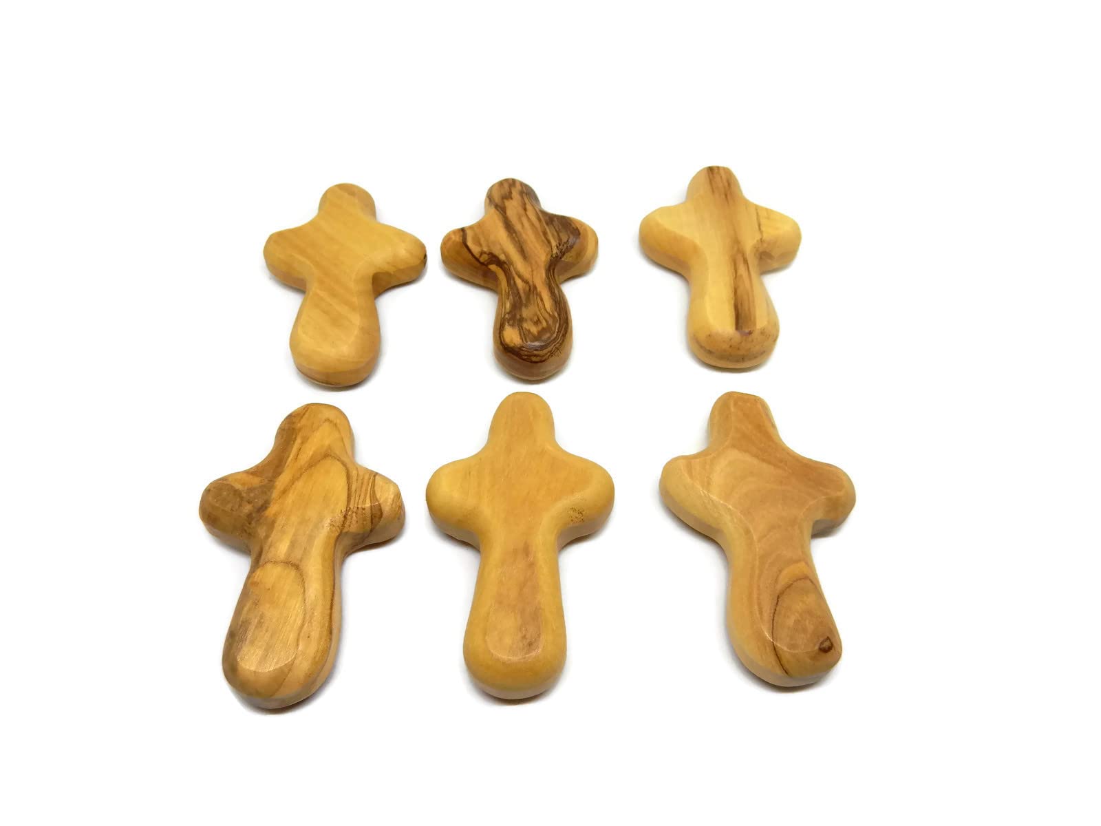 Set of 6 Mini Olive Wood Holding Comfort Crosses | Christian Prayer Cross | Handheld Design | Comfortably Fits in Your Hand | Wwith Explanation Card