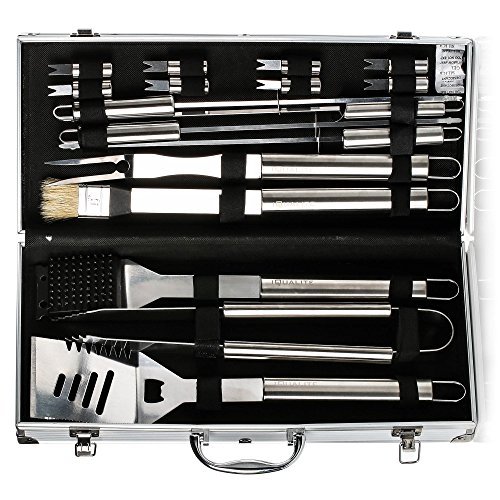 BBQ Grill Tool Set With 17 Piece Heavy Duty Stainless Steel Barbecue Accessories Premium Complete Outdoor Grilling Utensils Set Fits For Flat Top Cooking Camping Teppanyaki Grills And Griddle