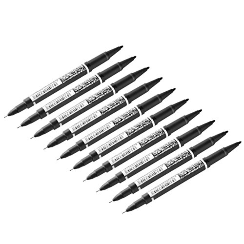 10Pack Tattoo Marking Pens, Double Ended Fine and Thick Tip Skin Marker Pen Scribe Piercing Positioning for Tattooing Supply Tool Body Art Black
