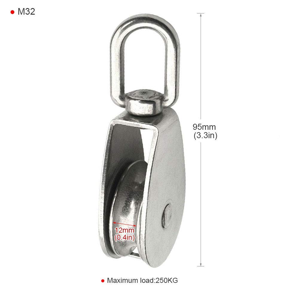 POFET 4Pcs Single Pulley Block, 304 Stainless Steel Pulley Roller, M25 Lifting Crane Swivel Hook Bearings - Image 5