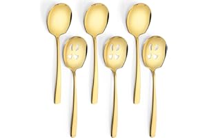 Serving Spoons Set, 9.14 Inch Slotted Spoon Serving Spoon,Stainless Steel Serving Utensils for Buffet(6Pack,Gold)