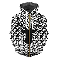 zippern Mens 3D Printed Funny Skulls and Deer Sports Halloween Hoodies Skulls and Deer Zip M