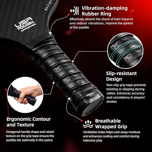 BAGAIL Pickleball Paddles Set, Pickle Ball Rackets with 4 Balls, Light - High Shock Absorption - Ergonomic, Suitable for Indoor and Outdoor Pickleball Games