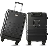 Fagoza 20 Inch Hardside Carry On Luggage with Spinner Wheels, Airline Approved 22x14x9 Carry-On Luggage with Front Pocket (Black)