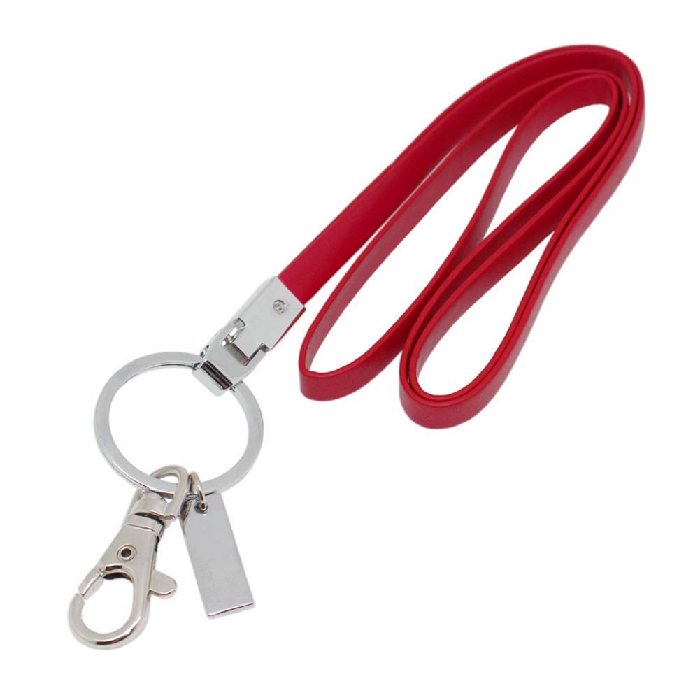 PU Leather Neck Lanyard Strap: Boshiho Office Flat Lanyard Neck Unisex with Strong Metal Clip and Keyring for Keys Card Holder ID Badge Holder USB(Red)
