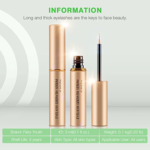 Eyelash Growth Serum - 100% Natural Eyelash Eyebrow Enhancer Lash Growth Serum give you Longer and Thicker Eyelash, Fuller and Healthier Eyebrow - 3ml - No more False Eyelashes & Eyebrow Tattooing