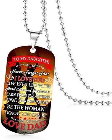 To My Daughter Never Forget How Much I Love You Dad Daddy Father Quotes Dog Tag Military Air Force Navy Coast Guard Necklace Ball Chain Gift for Best Birthday Graduation Wedding Stainless Steel
