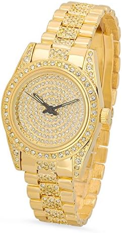 Gold Plated Geneve Elegante Iced Out CZ Dial Watch w/CZ Bezel & CZ Band