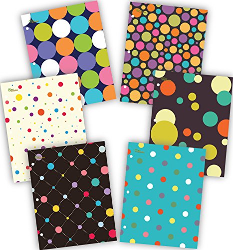 NEW GENERATION - Polka Doty 2 Pocket Folder Letter Size with 3 Hole Punch to use with Your Binder Heavy Duty High Glossy Finish Laminated Folders - Assorted 6 Fashion Designs,Great for School, Home,