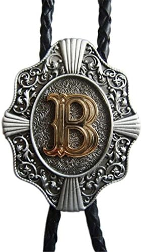 RIDE AWAY Initial Letter Bolo Tie Western Style Cowboy Antique Silver A to Z Gold Letter