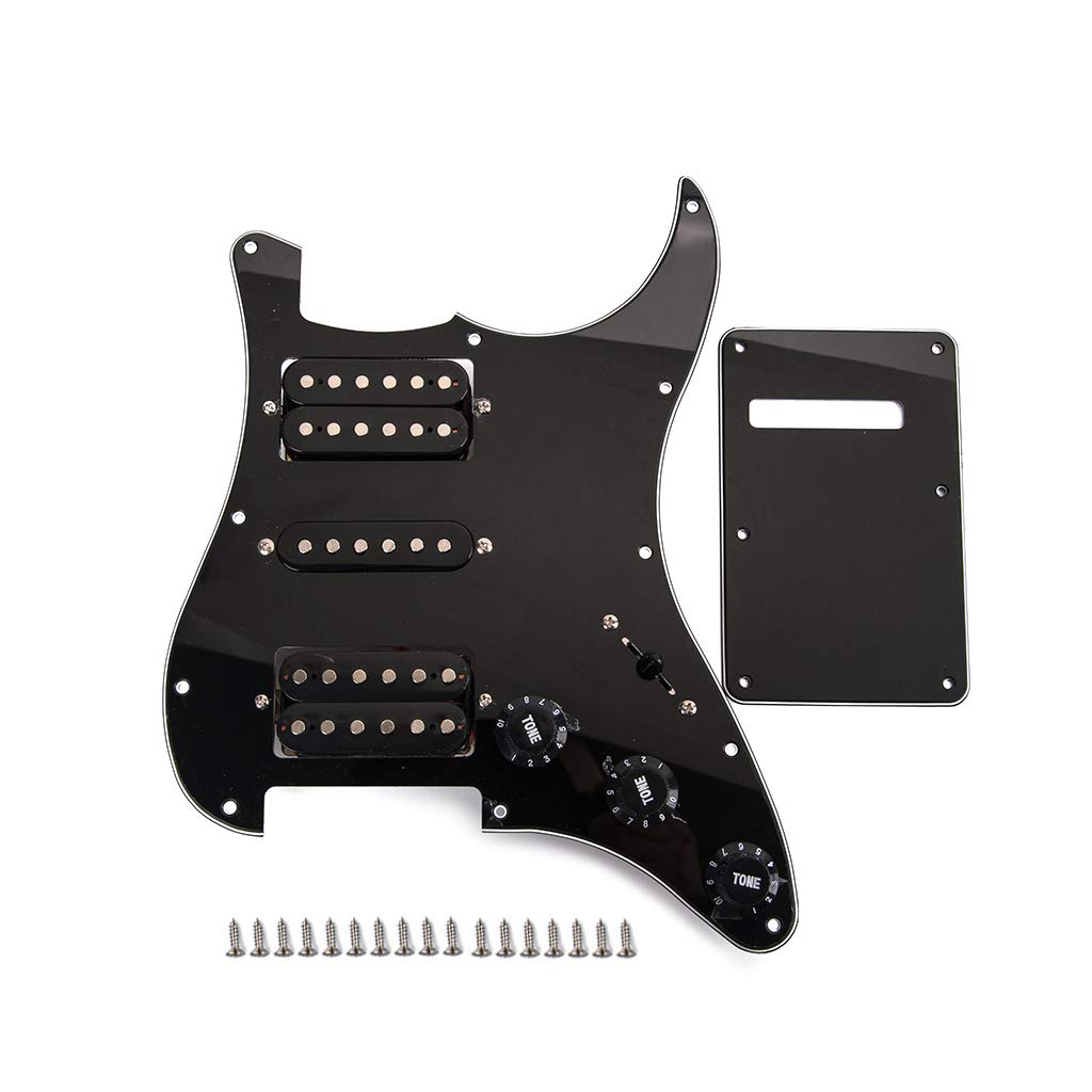 Alnicov Black Wired HSH Guitar Loaded Pickguard with Humbuckers, 17 Screws and Back Cover