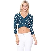 YEMAK Women's Polka Dot Cute Jacquard Crewneck Button Down Sweater Cardigan