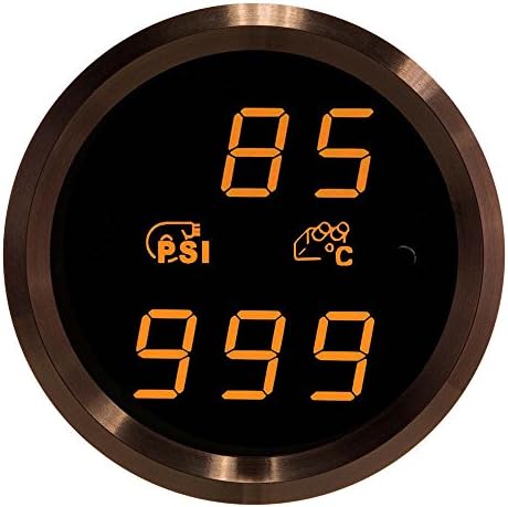 VEI Systems Dual-Display gauge: 90 PSI vacuum-boost and EGT/pyrometer/exhaust-gas temperature (deg-C) (orange/black)