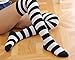 DAZCOS Striped Thigh High Socks Elastic Over The Knee Knit Stockings for Daily or Anime Robber Cosplay (Black+White)