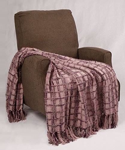 Home Soft Things Multi-Color Chenille Couch Throw Blanket, Dark Plum, 50" x 60'' Soft Warm Cozy Purple Tartan Blanket with Tassels Throw Blanket for Living Room Bed Sofa Chair Décor