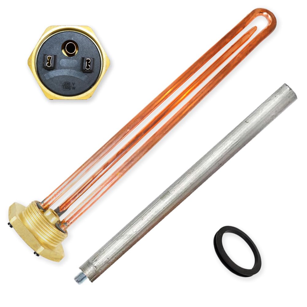 GOLDMAN SERVICE 1¼ Inch Threaded Monoblock Electric Thermo-Electric Resistor Kit - Magnesium Anode - Gasket - Replacement for Water Heater, Solar Accumulator, Boiler (1500W)