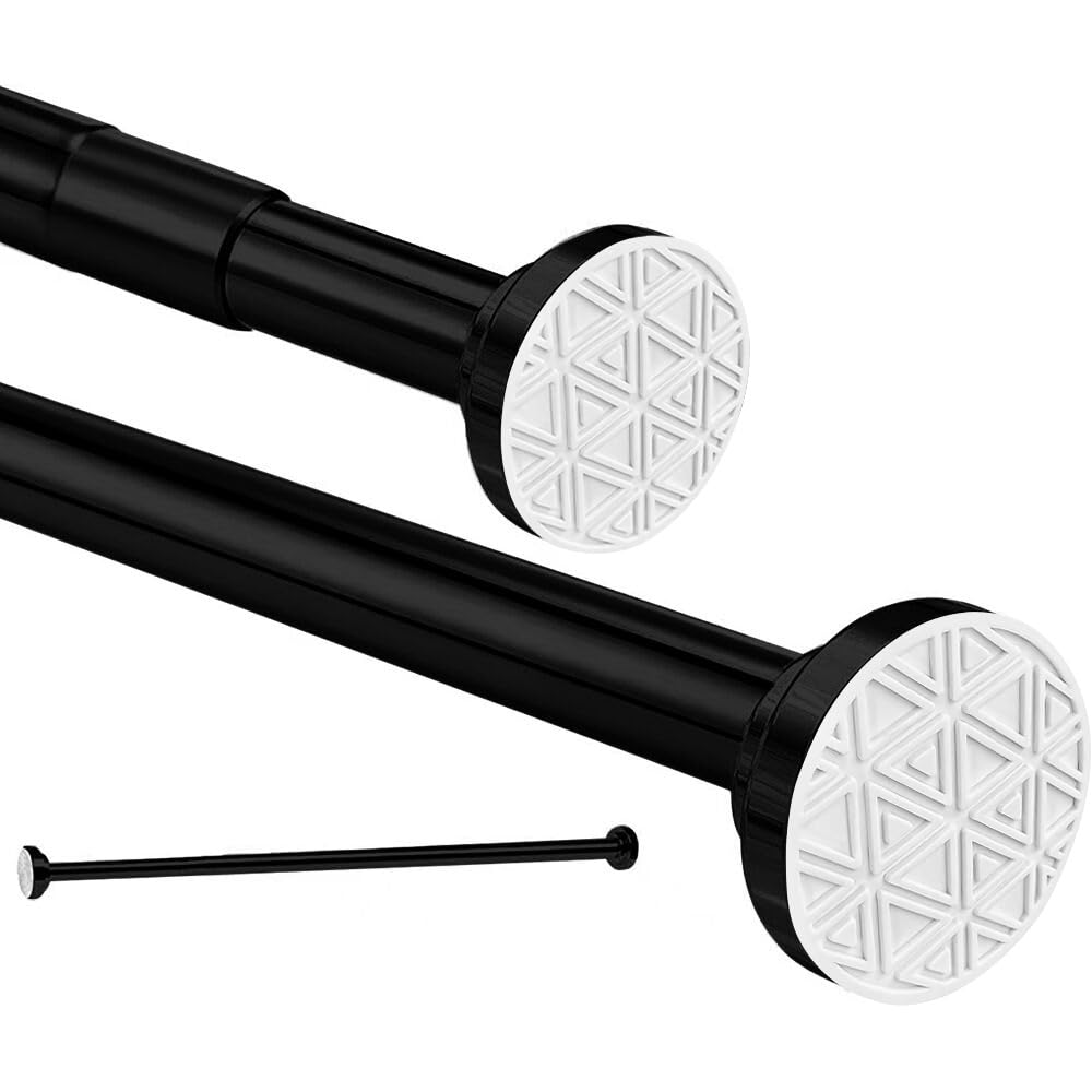 Stainless Steel Extendable Telescopic Curtain Rod Tension Pole Net Voile Shower Curtains Rail No Drill Matt for Bathroom, Closet,Garderobe 50-200cm Black