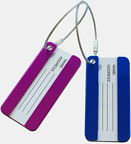 Luggage Tags, Aluminum Travel ID Tag Business Card Holder Suitcase Label for Luggage, Bag, Suitcase 2pk (blue+purple)