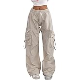 GORGLITTER Women's Baggy Cargo Pants Casual Dressy Parachute Pants Low Rise Wide Leg Travel Track Pants Trousers Work Office