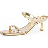 Modatope Two Strap Heeled Sandals for Women Kitten Heel Rounded Toe Heels Women Slip on Open Toe Sandals