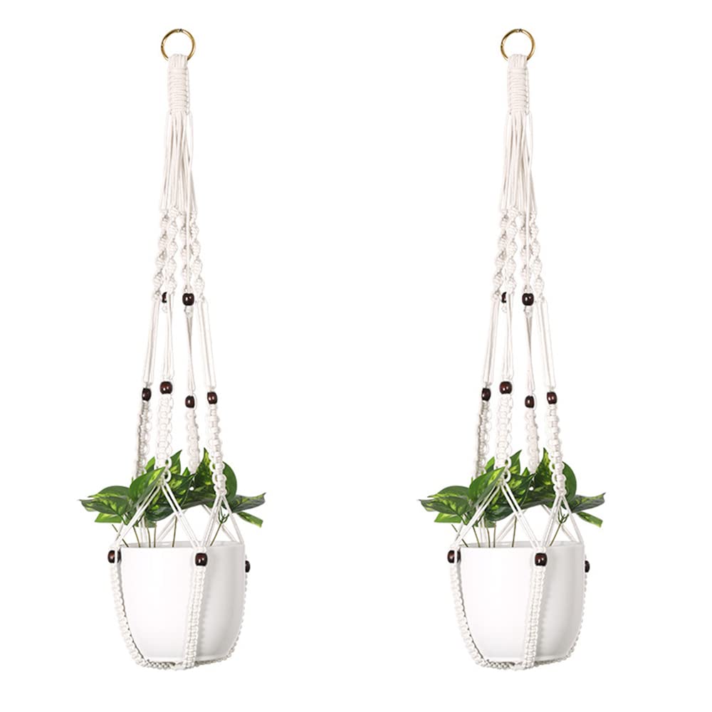 CENPEK 2pcs Plant Hanger Indoor Hanging Planter Basket Flower Pot Holder Jute Rope with Beads 75cm