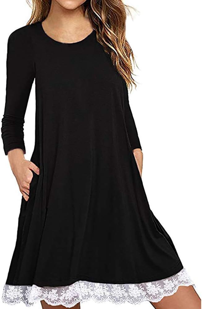 Women Shirt Dress Short Sleeve,Lelili Fashion Lace Patchwork Crewneck Pleat Swing Blouse Tops Sweatshirt