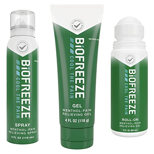 Biofreeze Pain Relief RollOn 3 FL OZ, Gel 4 FL OZ, And Spray 4 FL OZ