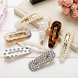 Large Pearl Hair Clips Resin Hairpins Pearl Hair Barrettes,Gold Acrylic Leopard Marble Geometric Hairpin, Tortoise Hair Clips for Women Girls-Pearl and Resin Clips Set 8 Pack