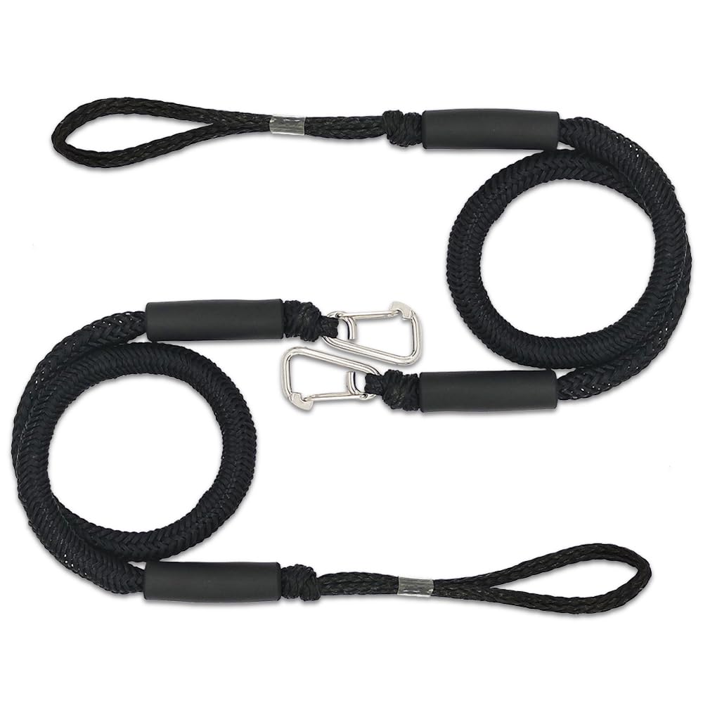 MOERAE 2pcs Dock Line, Double Braid Mooring Rope with 316 Stainless Steel Clip, Bungee Cord Line Marine Rope with Loops for Jet ski Watercraft Boat Kayak, 4/5.5ft
