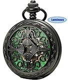 SEWOR Vintage Skeleton Flower Mens Pocket Watch Luminous Case Mechanical hand wind (Skeleton Black)