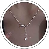 Sttiafay Boho Cz Y Drop Necklace Silver Small Crystal Lariat Necklace Tiny Rhinestone Teardrop Pendant Necklace Thin Chain Necklace Choker Horizontal Bar Necklace Jewelry for Women