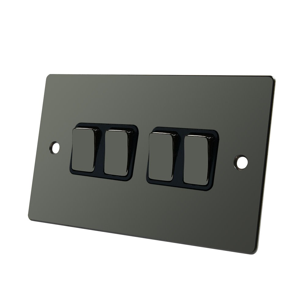 Flat Plate Black Nickel 4 Gang Switch - 10 Amp Quadruple 4-Gang 2 Way Light Switch