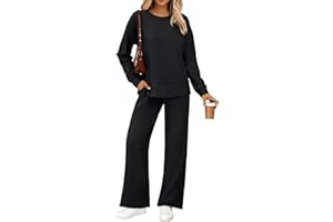 AUTOMET Womens 2 Piece Sweatsuits Outfit Lounge Sets Side Slit Sweatshirt Wide Leg Tracksuit Travel Loungewear with Pockets