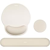 MOSISO Wrist Rest Support for Mouse Pad&Keyboard Set, Circle Curved Ergonomic Mousepad&Coaster Non-Slip Base Home/Office Pain Relief&Easy Typing Pad with Soft Cloth&Silicone Lining, Khaki
