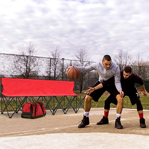 Giantex Portable Folding 6 Seats Chair Sideline Bench W/Seat Backs & Carry Bag Sports Team Camping (Red)
