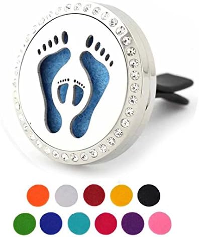 Car Air Freshener Aromatherapy Essential Oil Diffuser - Rhinestones Footprint Pug Stainless Steel Locket,11 Refill Pads
