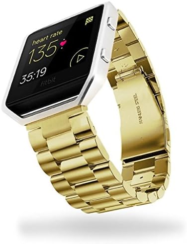 Fitbit Blaze Accessory Band, Fose Solid Stainless Steel Metal Watch Strap Business Replacement Watchband with Durable Folding Clasp for Fitbit Blaze Tracker Smart Fitness Watch Band - Gold
