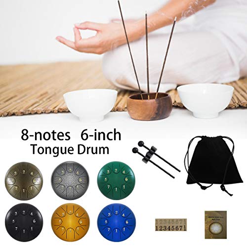 ZHRUNS Steel Tongue Drum - 8 tones 6 Inches-Percussion Instrument -Handpan Drum with Bag, Mallets, Finger Picks, Notes Stickers for Personal Meditation, Yoga, Zen (Black) - Thumbnail 5