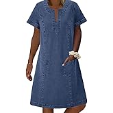 CHARTOU Women Denim Dress Short Sleeve Mini Jean Dress Jumper Babydoll Summer Shift Dress