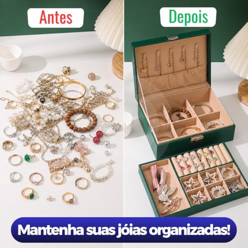 Porta Joias Dupla Camada com Chave | Organizador Multifuncional para Anéis, Brincos e Colares | Compacto, Resistente e Ideal para Viagem | Cor Branco