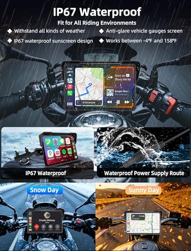 Jansite 7 Inch Carplay Moto with 2 Power Methods, Android Auto GPS Navigator with Waterproof Motorcycle Screen 2.5D IPS, Bluetooth Dual Siri/G-oogle Assistant