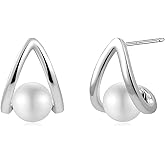 Watforsh 925 Sterling Silver Teardrop White Pearl Small Simple Stud Hypoallergenic Minimalist Wedding Earrings for Women