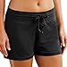HOLYSNOW Women Swim Brief Board Bottoms Plus Size Sun Pretection Beach Shorts, Black, L(US 12-14)