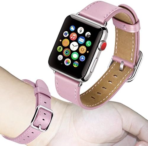 Band for Apple Watch 38mm, Guangzhi Genuine Leather Wrist Staps Replacement Band with Square Buckle Clasp for iWatch Series 1 / 2 / 3, Sport, Edition,38mm,Light Pink