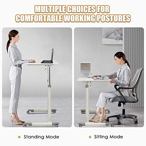 Tangkula Mobile Standing Desk Computer Desk, Small Height Adjustable