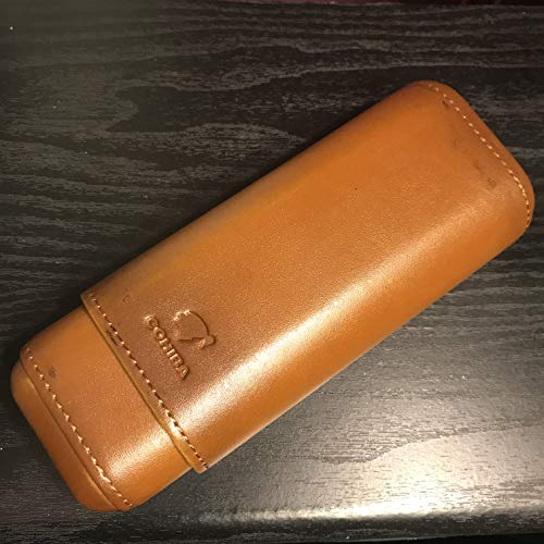 Brown Genuine Leather Cedar Wood Lined 2 ct Sturdy Cigar Case Travel Holder - Thumbnail 5