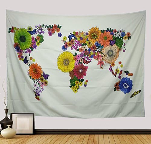 Flower World Map Tapestry Watercolor Sunflower Map Wall Hanging Colorful Abstract Splatter Painting Wall Tapestry Hanging for College Student Dorm Decor (Small, Flower Map)