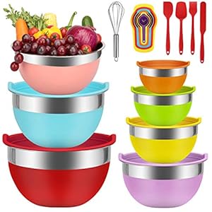 BABYLTRL Mixing Bowls Mixing Bowls Set, 18pcs Kitchen Tools Stainless Steel Nesting Bowls with Lids, Size 7, 6, 5, 4, 3…