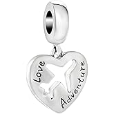 Airplane Charm 925 Sterling Silver Plane Charm Travel Charm Heart Charm for Pandora Charm Bracelet